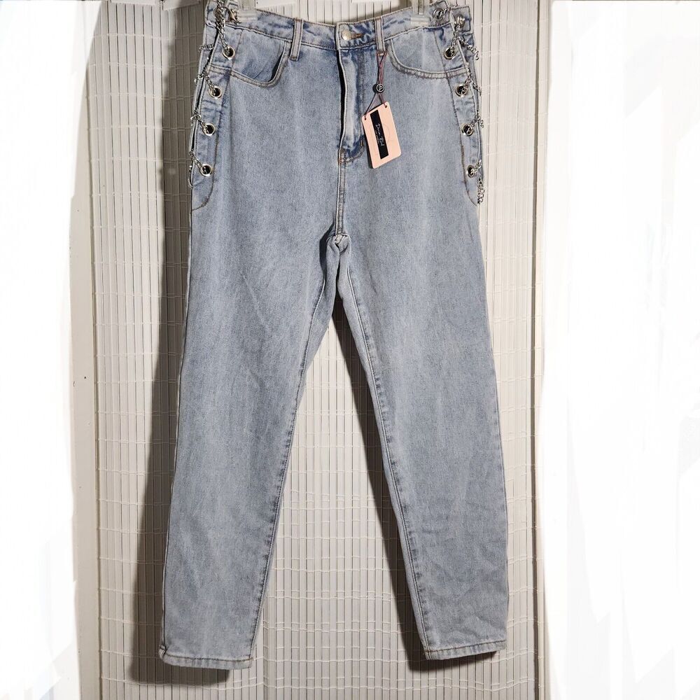 Denim Blvd Los Angeles Jeans Size 11 Blue Chains On Sides Comfortable Fit